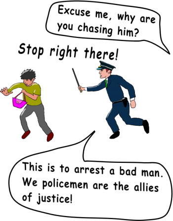 A policeman is chasing someone.