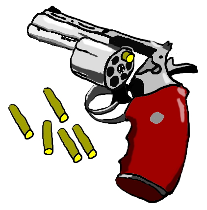 This illustration depicts a revolver with one bullet. It is used for Russian roulette.