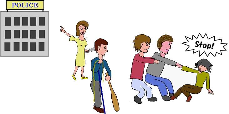 This illustration depicts someone being taken away by people