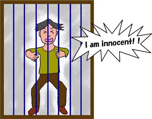 This illustration depicts someone imprisoned due to a false accusation.