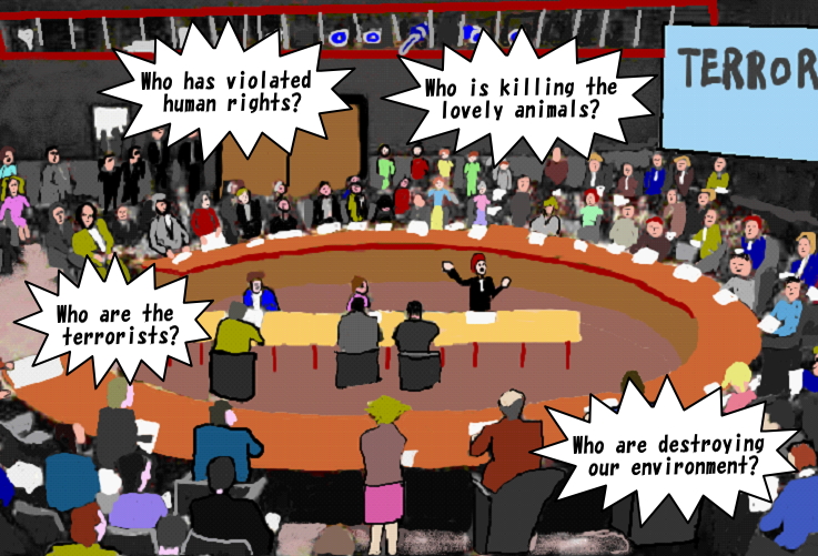 This illustration depicts an international conference.