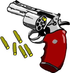 This illustration depicts a revolver with one bullet. It is used for Russian roulette.