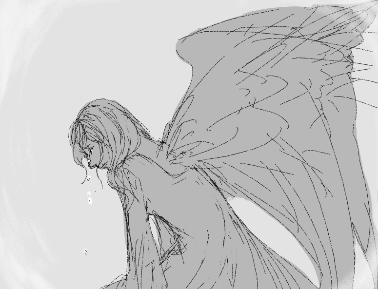 The angel is crying.